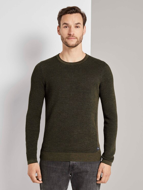 Strukturierter Pullover mit Seiteneinsätzen - Männer - olive navy plated Strukturierter Pullover mit Seiteneinsätzen - Männer - olive navy plated - 1 - TOM TAILOR