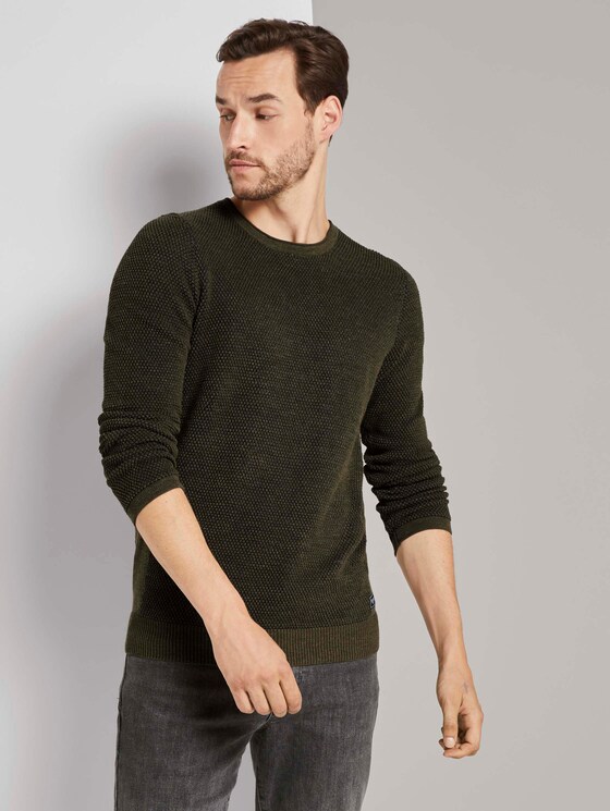 Strukturierter Pullover mit Seiteneinsätzen - Männer - olive navy plated Strukturierter Pullover mit Seiteneinsätzen - Männer - olive navy plated - 5 - TOM TAILOR