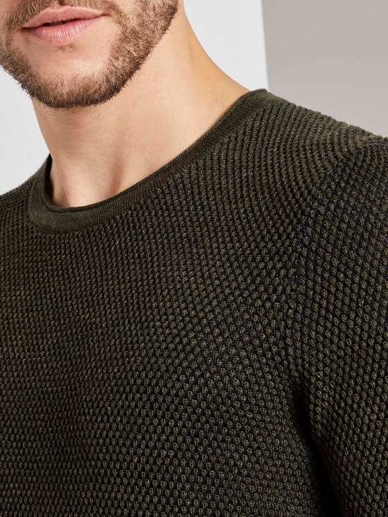 Strukturierter Pullover mit Seiteneinsätzen - Männer - olive navy plated Strukturierter Pullover mit Seiteneinsätzen - Männer - olive navy plated - 9 - TOM TAILOR