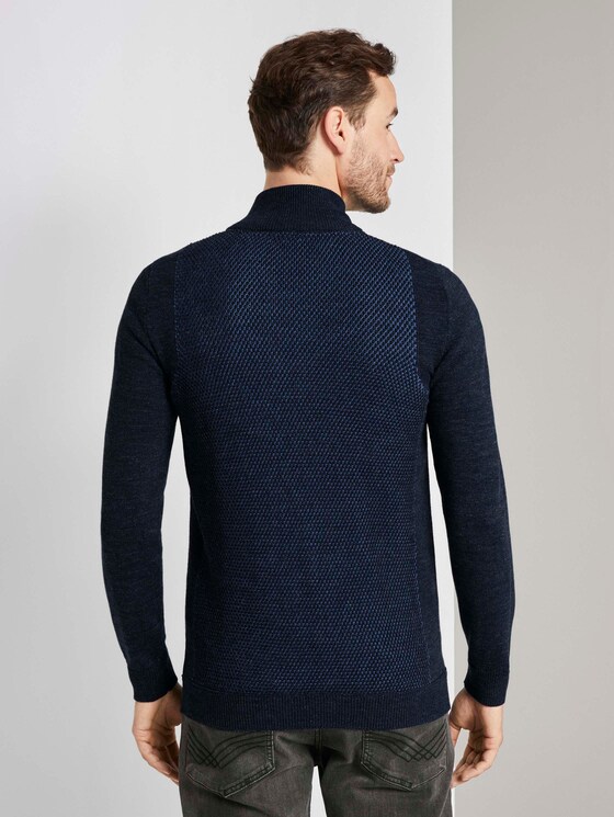 Strukturierte Strickjacke mit Stehkragen - Männer - navy grey plated Strukturierte Strickjacke mit Stehkragen - Männer - navy grey plated - 2 - TOM TAILOR