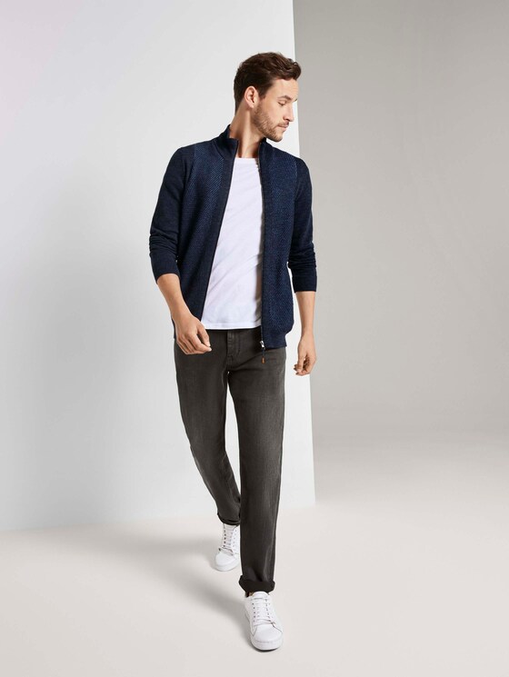 Strukturierte Strickjacke mit Stehkragen - Männer - navy grey plated Strukturierte Strickjacke mit Stehkragen - Männer - navy grey plated - 3 - TOM TAILOR