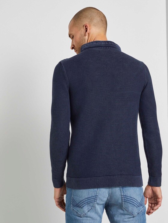 Strukturierter Stehkragenpullover im Washed-Look - Männer - Dark Blue Strukturierter Stehkragenpullover im Washed-Look - Männer - Dark Blue - 2 - TOM TAILOR