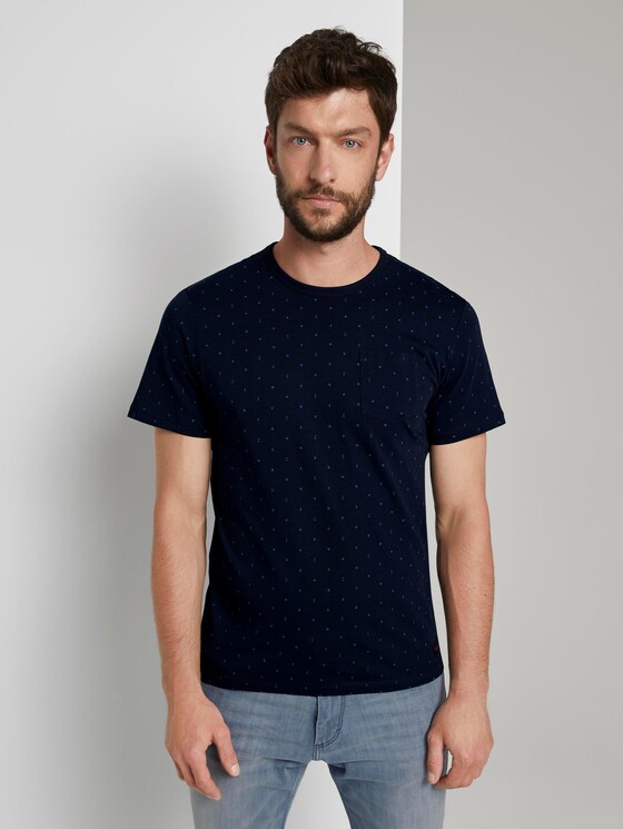 Fein gemustertes T-Shirt mit Brusttasche - Männer - Sky Captain Blue Fein gemustertes T-Shirt mit Brusttasche - Männer - Sky Captain Blue - 1 - TOM TAILOR