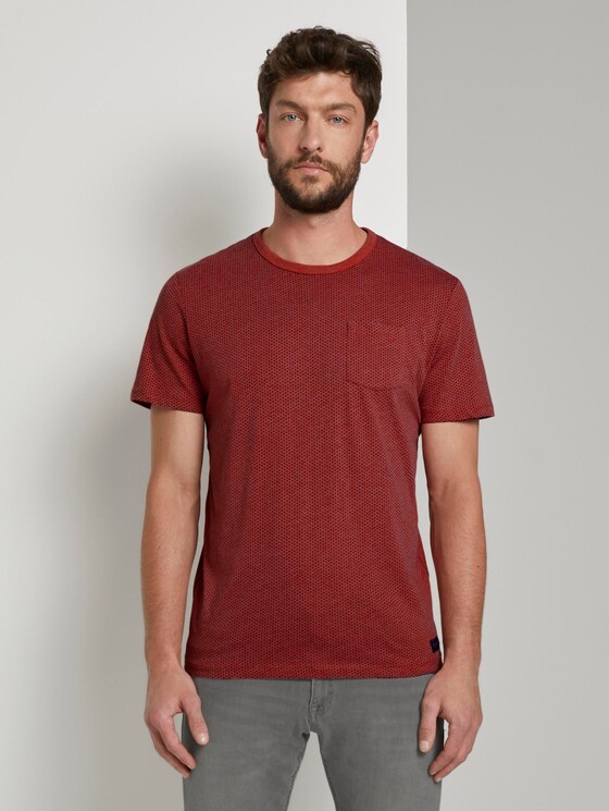 Fein gemustertes T-Shirt mit Brusttasche - Männer - Ginger Orange Fein gemustertes T-Shirt mit Brusttasche - Männer - Ginger Orange - 1 - TOM TAILOR