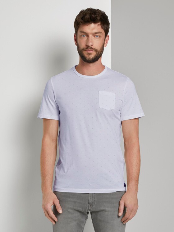Fein gemustertes T-Shirt mit Brusttasche - Männer - White Fein gemustertes T-Shirt mit Brusttasche - Männer - White - 1 - TOM TAILOR