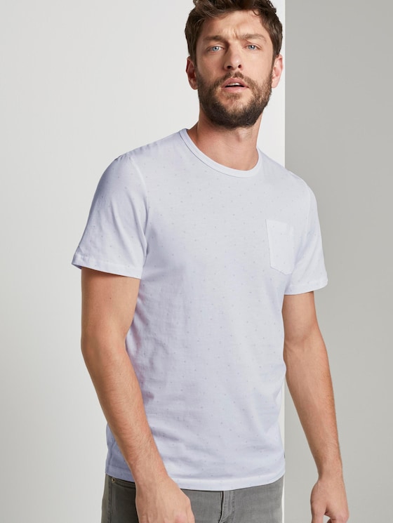 Fein gemustertes T-Shirt mit Brusttasche - Männer - White Fein gemustertes T-Shirt mit Brusttasche - Männer - White - 5 - TOM TAILOR