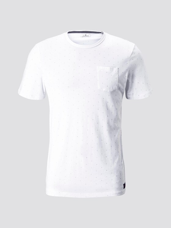 Fein gemustertes T-Shirt mit Brusttasche - Männer - White Fein gemustertes T-Shirt mit Brusttasche - Männer - White - 7 - TOM TAILOR