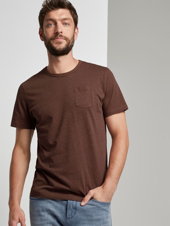 Fein gemustertes T-Shirt mit Brusttasche - Männer - brown oak Fein gemustertes T-Shirt mit Brusttasche - Männer - brown oak - 5 - TOM TAILOR