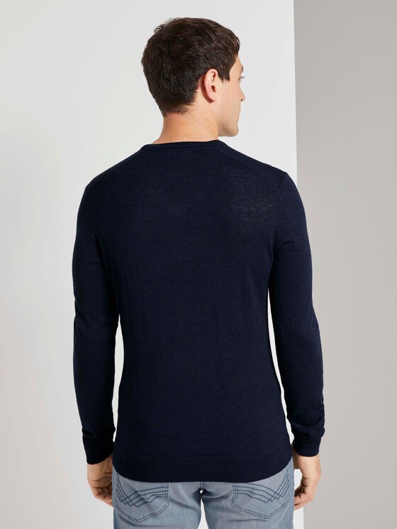 Feiner Pullover aus Merinowolle - Männer - Knitted Navy Melange Feiner Pullover aus Merinowolle - Männer - Knitted Navy Melange - 2 - TOM TAILOR