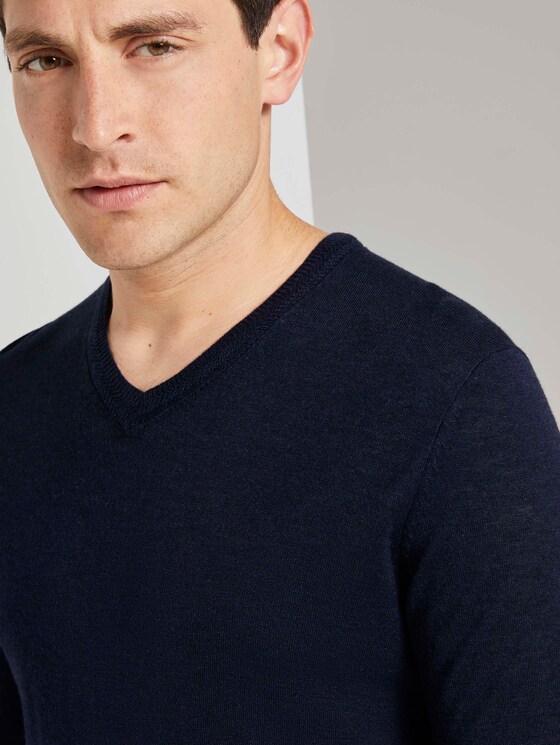 Feiner Pullover aus Merinowolle - Männer - Knitted Navy Melange Feiner Pullover aus Merinowolle - Männer - Knitted Navy Melange - 9 - TOM TAILOR