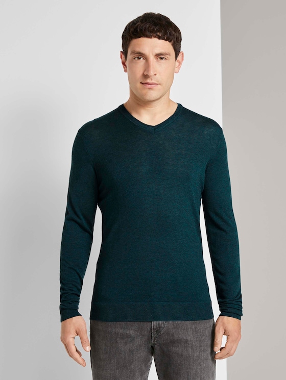 Feiner Pullover aus Merinowolle - Männer - sapphire green melange Feiner Pullover aus Merinowolle - Männer - sapphire green melange - 1 - TOM TAILOR