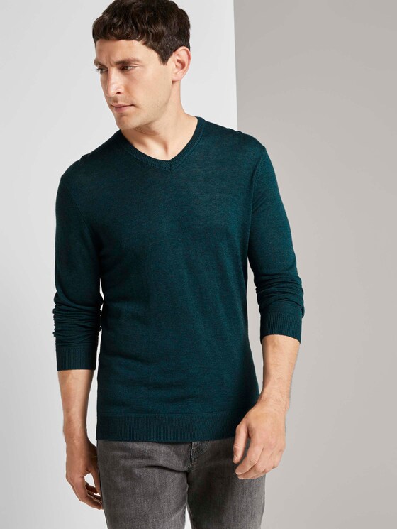 Feiner Pullover aus Merinowolle - Männer - sapphire green melange Feiner Pullover aus Merinowolle - Männer - sapphire green melange - 5 - TOM TAILOR