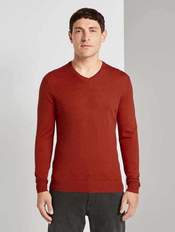 Feiner Pullover aus Merinowolle - Männer - heated orange melange Feiner Pullover aus Merinowolle - Männer - heated orange melange - 1 - TOM TAILOR