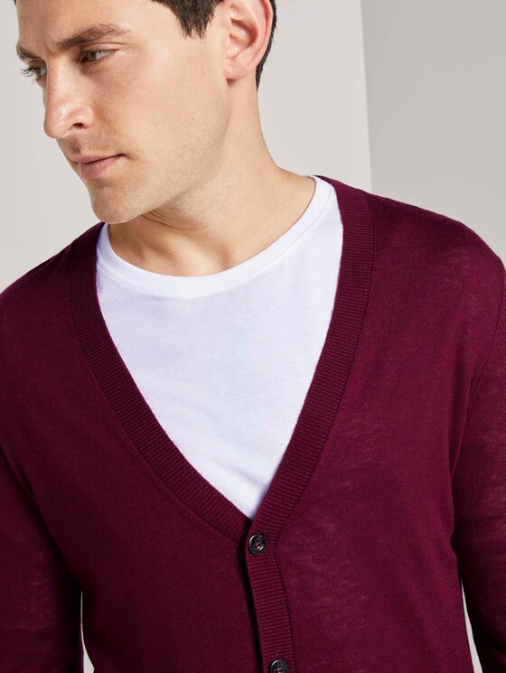 Feiner Cardigan aus Merinowolle - Männer - wine red melange Feiner Cardigan aus Merinowolle - Männer - wine red melange - 9 - TOM TAILOR