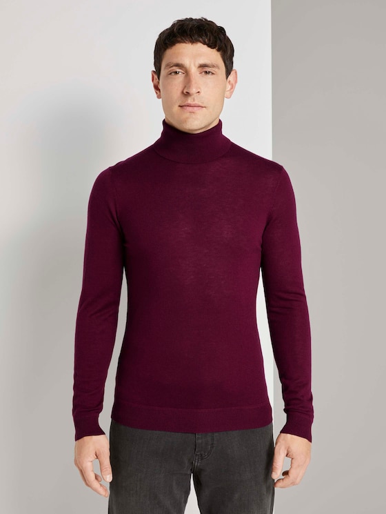 Rollkragenpullover aus Merinowolle - Männer - wine red melange Rollkragenpullover aus Merinowolle - Männer - wine red melange - 1 - TOM TAILOR