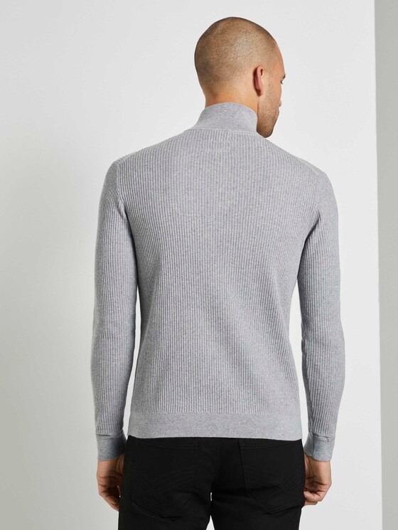 Gerippter Pullover mit Troyer-Kragen - Männer - Light Soft Grey Melange Gerippter Pullover mit Troyer-Kragen - Männer - Light Soft Grey Melange - 2 - TOM TAILOR