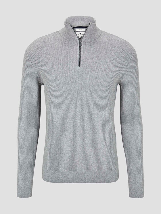 Gerippter Pullover mit Troyer-Kragen - Männer - Light Soft Grey Melange Gerippter Pullover mit Troyer-Kragen - Männer - Light Soft Grey Melange - 7 - TOM TAILOR