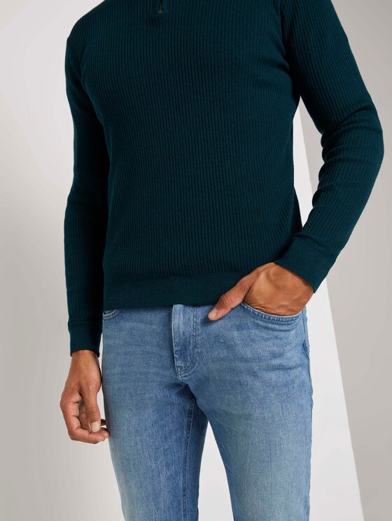 Gerippter Pullover mit Troyer-Kragen - Männer - sapphire green melange Gerippter Pullover mit Troyer-Kragen - Männer - sapphire green melange - 10 - TOM TAILOR