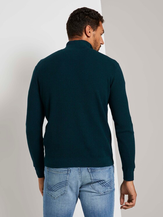 Gerippter Pullover mit Troyer-Kragen - Männer - sapphire green melange Gerippter Pullover mit Troyer-Kragen - Männer - sapphire green melange - 2 - TOM TAILOR
