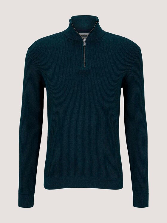 Gerippter Pullover mit Troyer-Kragen - Männer - sapphire green melange Gerippter Pullover mit Troyer-Kragen - Männer - sapphire green melange - 7 - TOM TAILOR
