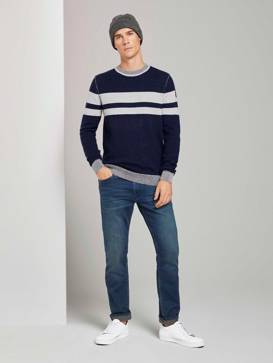 Melierter Strickpullover - Männer - navy white plated stripe Melierter Strickpullover - Männer - navy white plated stripe - 3 - TOM TAILOR