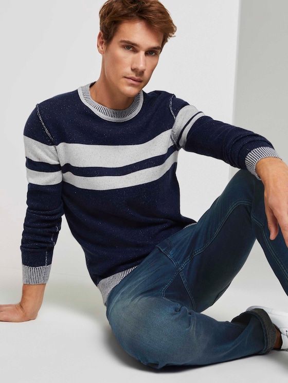 Melierter Strickpullover - Männer - navy white plated stripe Melierter Strickpullover - Männer - navy white plated stripe - 5 - TOM TAILOR