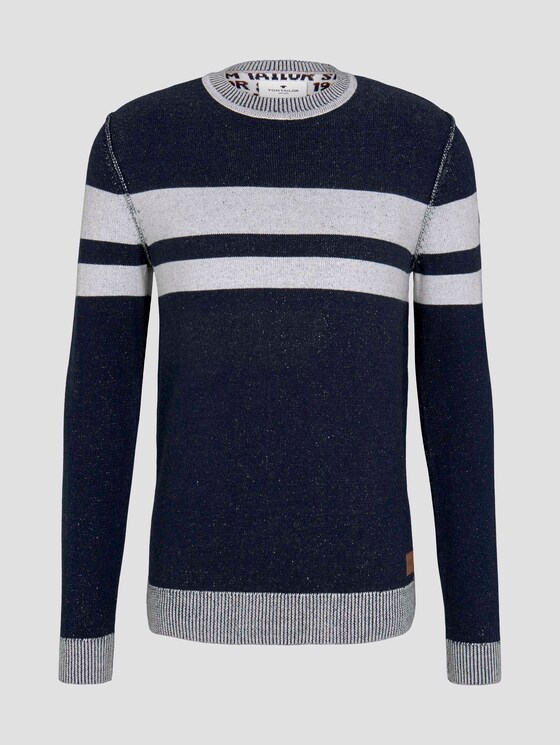 Melierter Strickpullover - Männer - navy white plated stripe Melierter Strickpullover - Männer - navy white plated stripe - 7 - TOM TAILOR