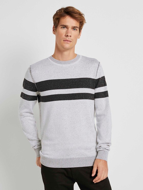 Melierter Strickpullover - Männer - white black plated stripe Melierter Strickpullover - Männer - white black plated stripe - 1 - TOM TAILOR