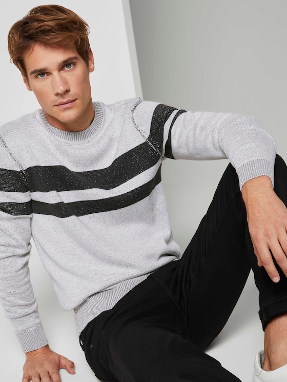Melierter Strickpullover - Männer - white black plated stripe Melierter Strickpullover - Männer - white black plated stripe - 5 - TOM TAILOR