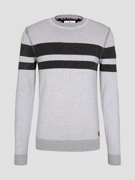 Melierter Strickpullover - Männer - white black plated stripe Melierter Strickpullover - Männer - white black plated stripe - 7 - TOM TAILOR