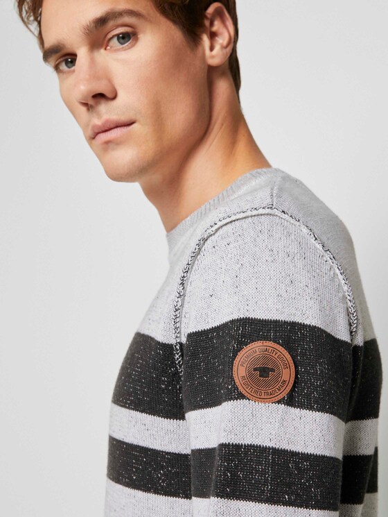 Melierter Strickpullover - Männer - white black plated stripe Melierter Strickpullover - Männer - white black plated stripe - 9 - TOM TAILOR