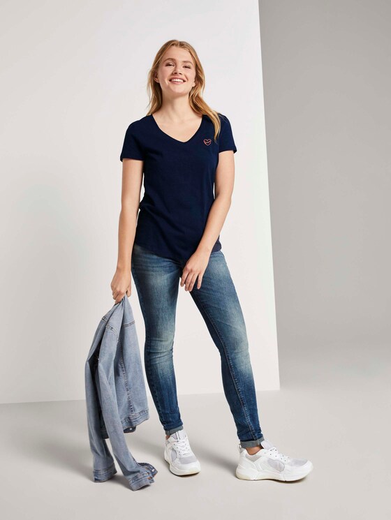 T-Shirt mit kleiner Stickerei - Frauen - Real Navy Blue T-Shirt mit kleiner Stickerei - Frauen - Real Navy Blue - 3 - TOM TAILOR Denim