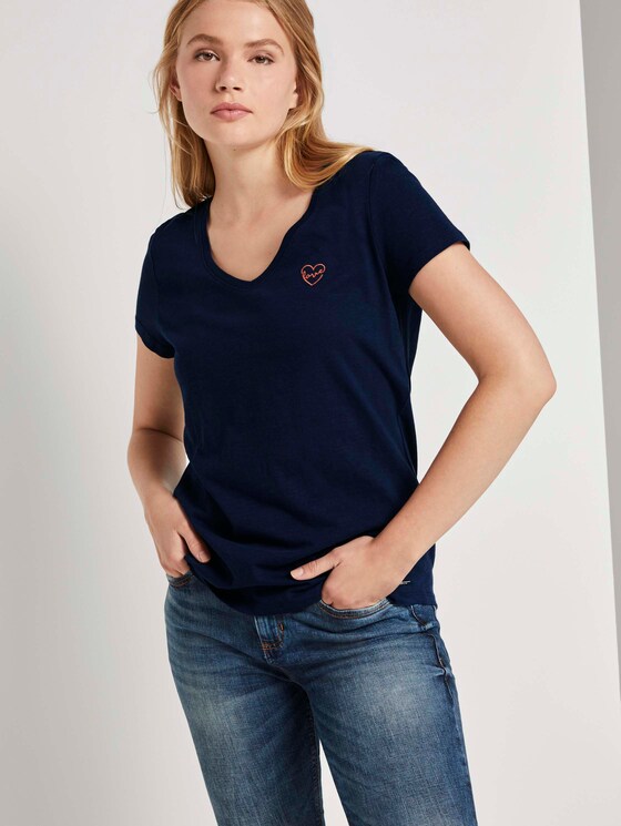 T-Shirt mit kleiner Stickerei - Frauen - Real Navy Blue T-Shirt mit kleiner Stickerei - Frauen - Real Navy Blue - 5 - TOM TAILOR Denim