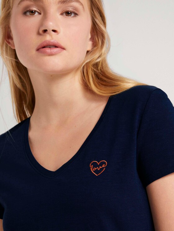 T-Shirt mit kleiner Stickerei - Frauen - Real Navy Blue T-Shirt mit kleiner Stickerei - Frauen - Real Navy Blue - 9 - TOM TAILOR Denim