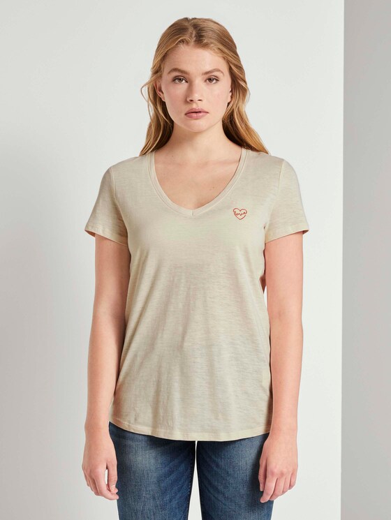 T-Shirt mit kleiner Stickerei - Frauen - soft creme beige T-Shirt mit kleiner Stickerei - Frauen - soft creme beige - 1 - TOM TAILOR Denim