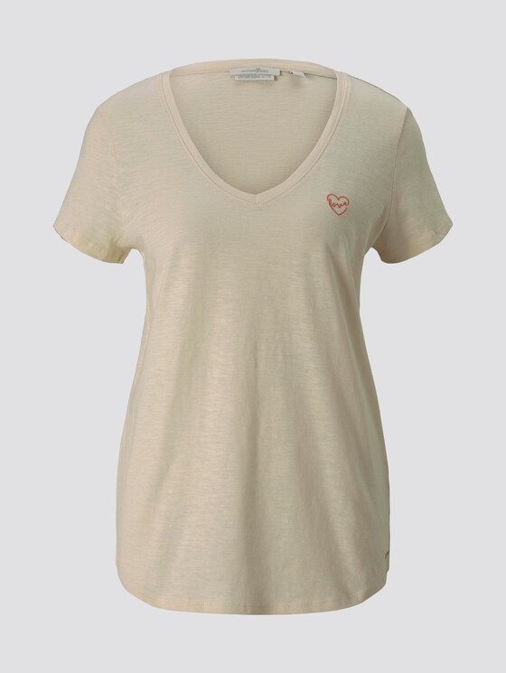 T-Shirt mit kleiner Stickerei - Frauen - soft creme beige T-Shirt mit kleiner Stickerei - Frauen - soft creme beige - 7 - TOM TAILOR Denim