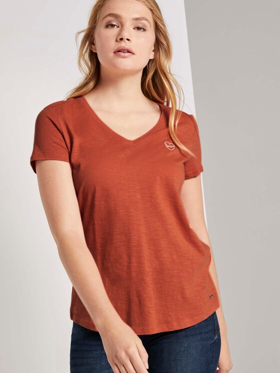 T-Shirt mit kleiner Stickerei - Frauen - burnt coral T-Shirt mit kleiner Stickerei - Frauen - burnt coral - 5 - TOM TAILOR Denim
