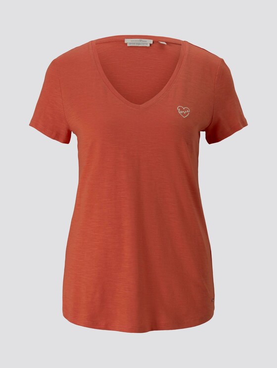 T-Shirt mit kleiner Stickerei - Frauen - burnt coral T-Shirt mit kleiner Stickerei - Frauen - burnt coral - 7 - TOM TAILOR Denim