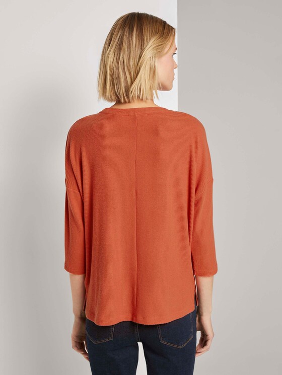 Geripptes Langarmshirt mit Fledermausärmeln - Frauen - burnt coral Geripptes Langarmshirt mit Fledermausärmeln - Frauen - burnt coral - 2 - TOM TAILOR Denim