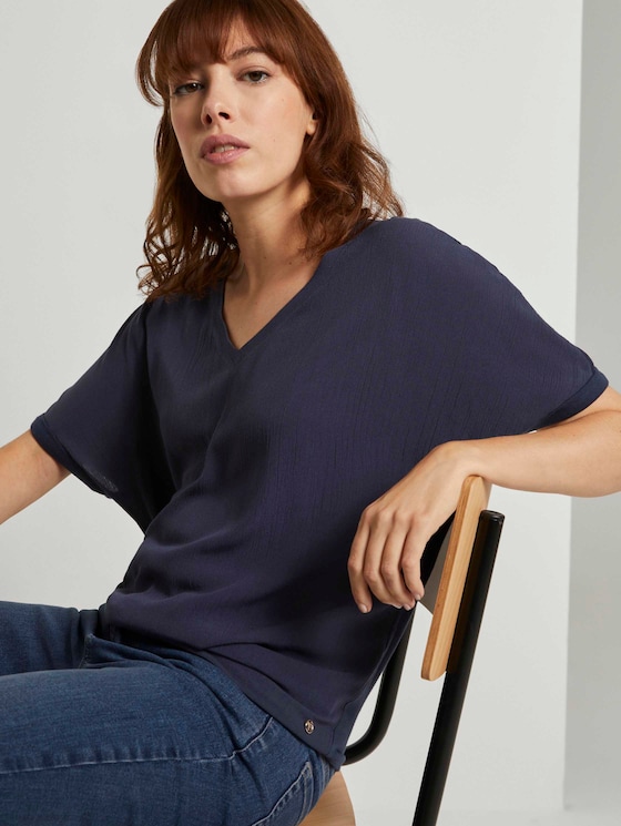 Crêpe T-Shirt im Materialmix - Frauen - Real Navy Blue Crêpe T-Shirt im Materialmix - Frauen - Real Navy Blue - 5 - TOM TAILOR Denim