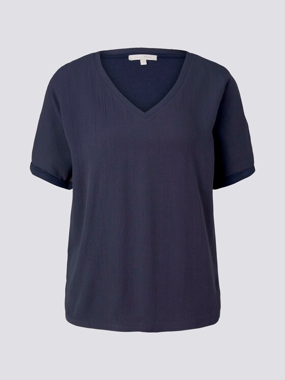 Crêpe T-Shirt im Materialmix - Frauen - Real Navy Blue Crêpe T-Shirt im Materialmix - Frauen - Real Navy Blue - 7 - TOM TAILOR Denim