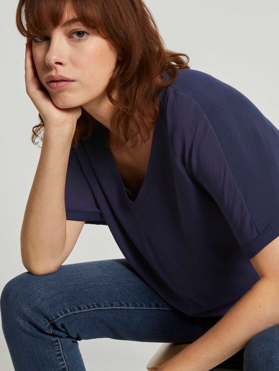 Crêpe T-Shirt im Materialmix - Frauen - Real Navy Blue Crêpe T-Shirt im Materialmix - Frauen - Real Navy Blue - 9 - TOM TAILOR Denim