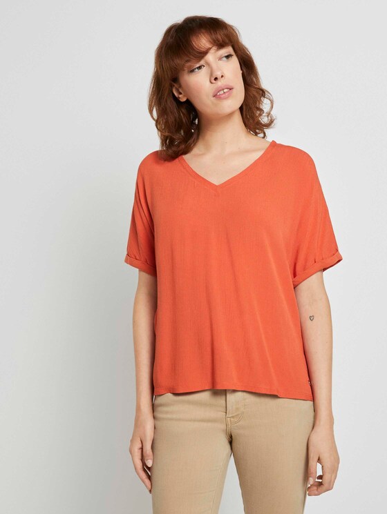 Crêpe T-Shirt im Materialmix - Frauen - burnt coral Crêpe T-Shirt im Materialmix - Frauen - burnt coral - 1 - TOM TAILOR Denim