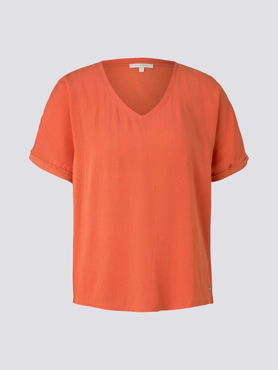 Crêpe T-Shirt im Materialmix - Frauen - burnt coral Crêpe T-Shirt im Materialmix - Frauen - burnt coral - 7 - TOM TAILOR Denim