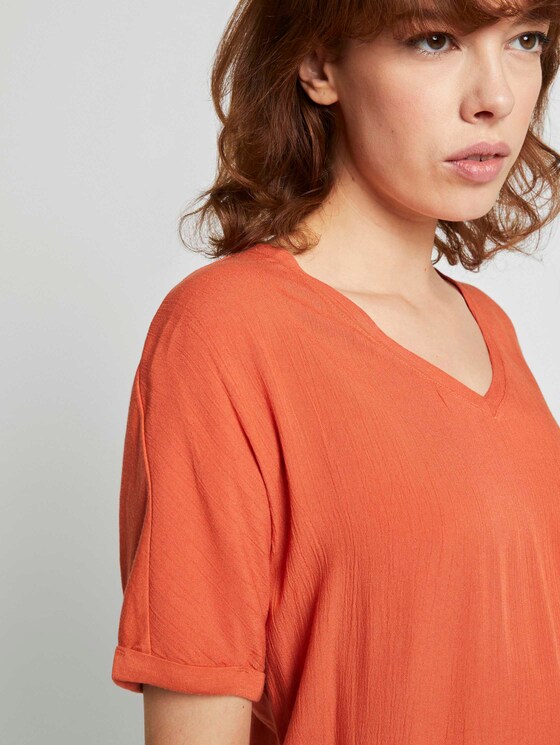 Crêpe T-Shirt im Materialmix - Frauen - burnt coral Crêpe T-Shirt im Materialmix - Frauen - burnt coral - 9 - TOM TAILOR Denim