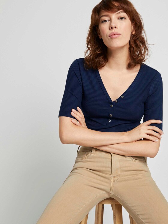 Henley-Shirt in Ripp-Optik - Frauen - Real Navy Blue Henley-Shirt in Ripp-Optik - Frauen - Real Navy Blue - 5 - TOM TAILOR Denim