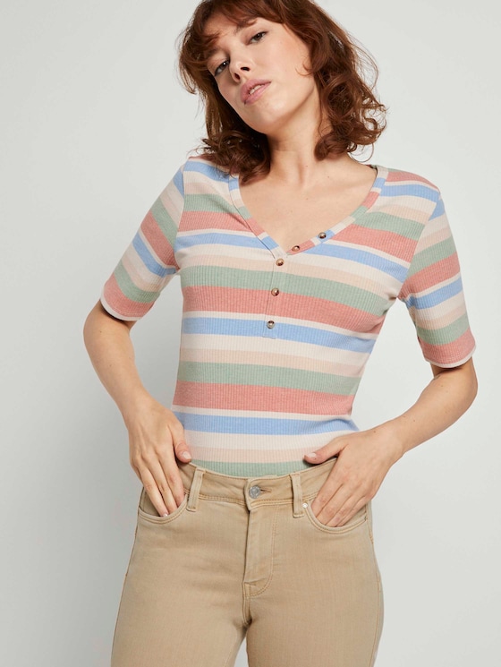 Henley-Shirt in Ripp-Optik - Frauen - multicolor stripe Henley-Shirt in Ripp-Optik - Frauen - multicolor stripe - 5 - TOM TAILOR Denim