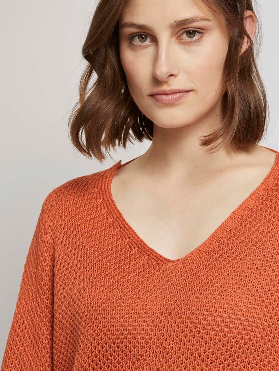 Strukturierter Pullover mit V-Ausschnitt - Frauen - burnt coral Strukturierter Pullover mit V-Ausschnitt - Frauen - burnt coral - 9 - TOM TAILOR Denim