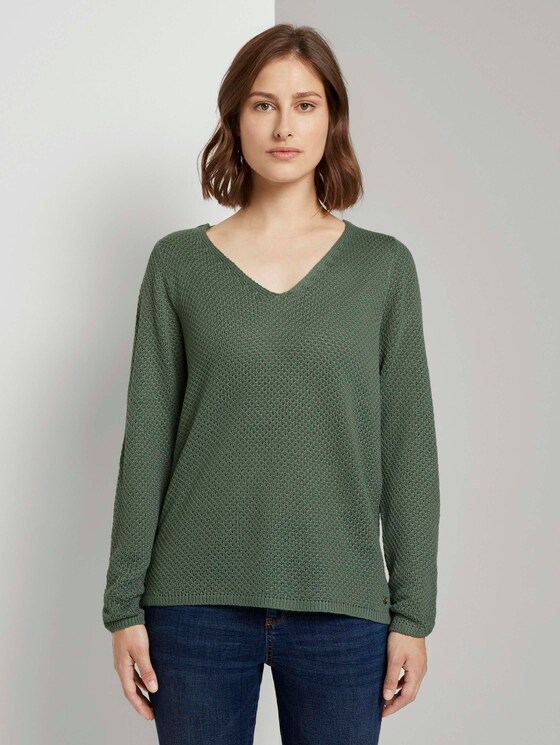 Strukturierter Pullover mit V-Ausschnitt - Frauen - vintage green Strukturierter Pullover mit V-Ausschnitt - Frauen - vintage green - 1 - TOM TAILOR Denim