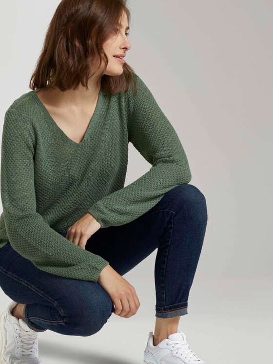 Strukturierter Pullover mit V-Ausschnitt - Frauen - vintage green Strukturierter Pullover mit V-Ausschnitt - Frauen - vintage green - 5 - TOM TAILOR Denim